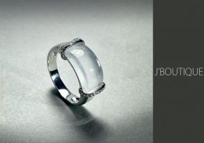 緬甸產未經處理天然翡翠 A貨 珠寶 戒指 白色 玻璃冰 K18白金750 鑽石