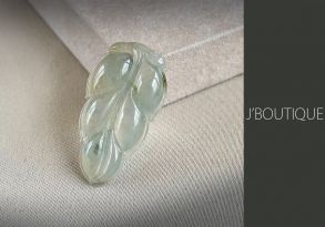 A-Grade Natural Myanmar Icy Light Blue Green and Light Yellow Jadeite Jade Leaf Pendant / Handstone
