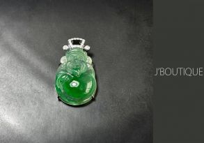 緬甸產未經處理天然翡翠 A貨 財神 吉祥 珠寶 墜子 翠綠 冰 K18白金750 鑽石