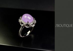 ミャンマー産天然無処理翡翠 ジュエリー リング 指輪 ラベンダー 冰 K18 ホワイトゴールド ダイヤモンド