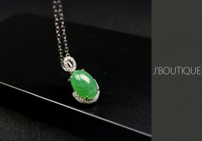 ミャンマー産天然無処理翡翠 ジュエリー ペンダント 翠緑 冰 K18 ホワイトゴールド ダイヤモンド 