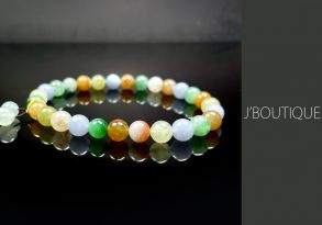 ミャンマー産天然無処理翡翠 ビーズ ブレスレット 黄翡 薄明緑 薄ラベンダー ホワイト 冰