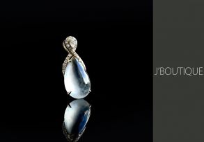 ミャンマー産天然無処理翡翠 水滴 ドロップレット ジュエリー ペンダント ホワイト 玻璃冰 K18 イエローゴールド ダイヤモンド