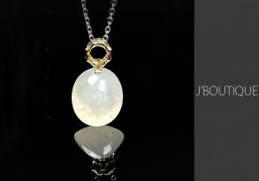 ミャンマー産天然無処理翡翠 カボッション ジュエリー ペンダント ホワイト 冰 K18 イエローゴールド