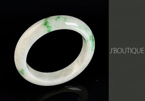 ミャンマー産天然無処理翡翠 バングル ブレスレット オフホワイト 緑 冰糯