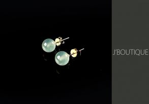 缅甸产未经处理天然翡翠 A货 珠 珠宝 耳环 白色 玻璃冰 K18黄金750