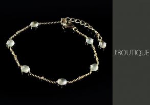 ミャンマー産天然無処理翡翠 ジュエリー ブレスレット ホワイト 玻璃冰 K18 イエローゴールド ダイヤモンド