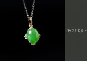 ミャンマー産天然無処理翡翠 ジュエリー ペンダント 翠緑 冰 K18 イエローゴールド ダイヤモンド