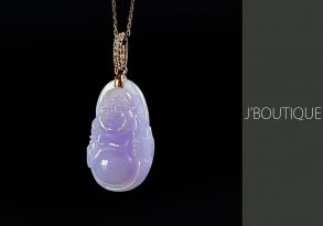 ミャンマー産天然無処理翡翠 布袋様 仏像 ジュエリー ペンダント ラベンダー 冰糯 K18 ローズゴールド ダイヤモンド