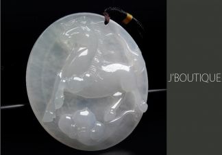 ミャンマー産天然無処理翡翠 馬 如意 オーナメント 手石 インテリア