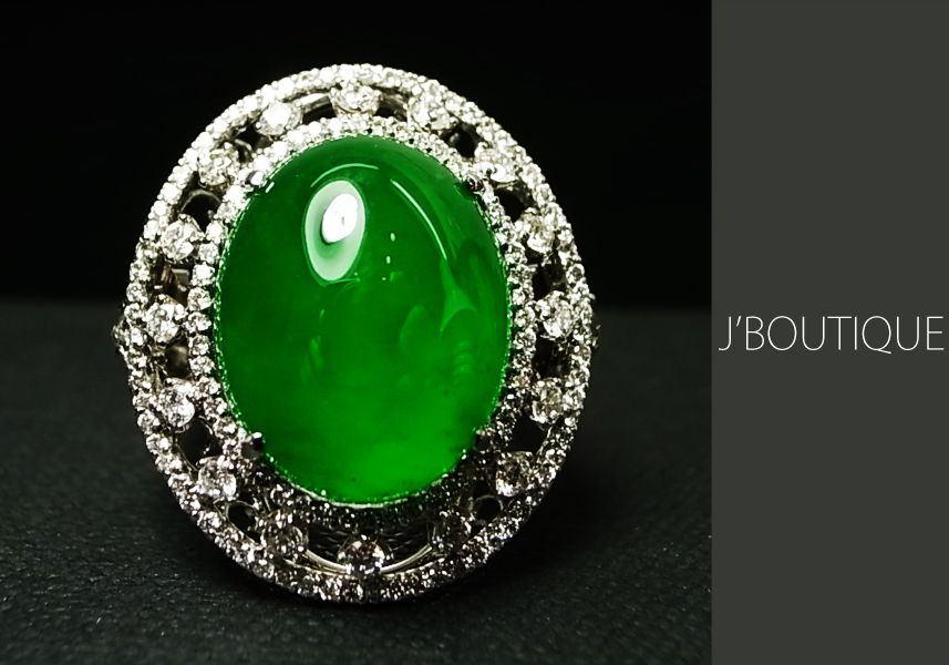 ミャンマー産天然無処理翡翠 リング 指輪 ろうかん 緑 透明