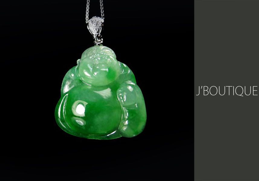 ミャンマー産天然無処理翡翠 仏像 布袋様 ジュエリーペンダント