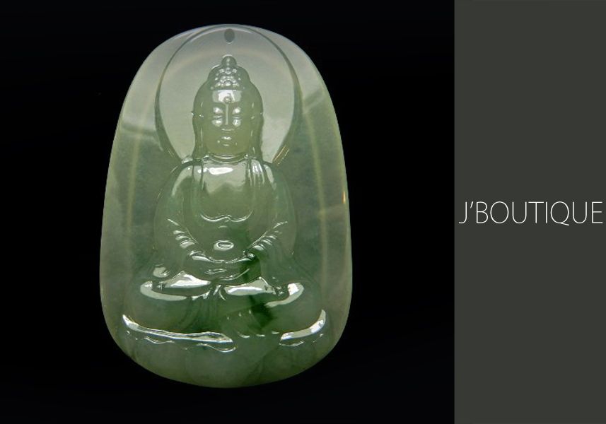ミャンマー産天然無処理翡翠 仏像 観音様 オーナメント ペンダント 手