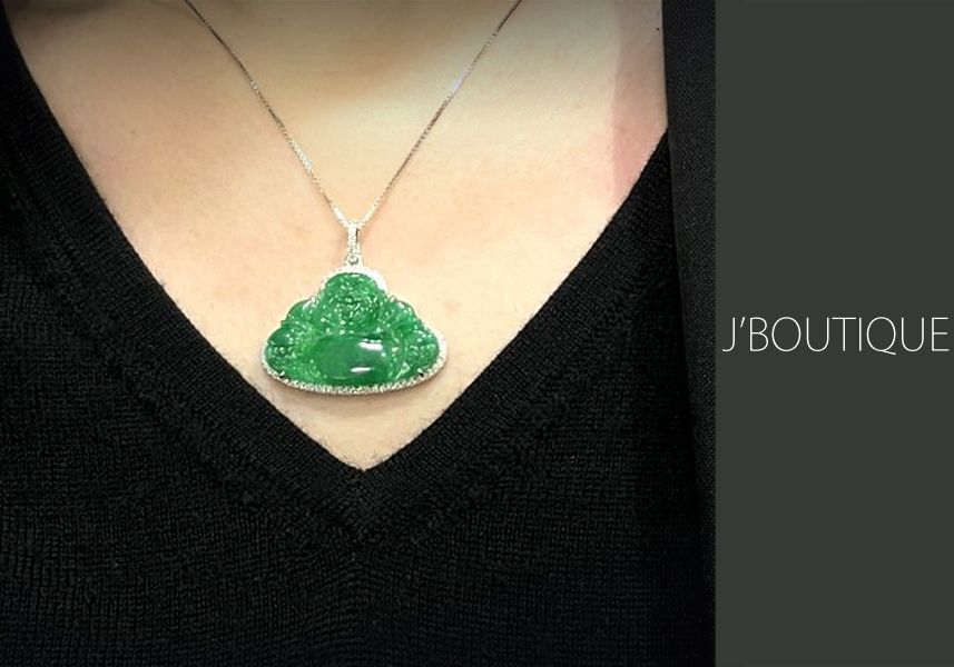 ミャンマー産天然無処理翡翠 仏像 布袋様 ジュエリー ペンダント