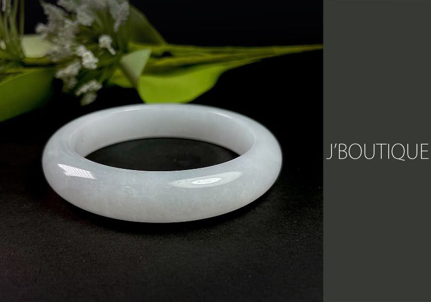 ミャンマー産天然無処理翡翠 バングル ブレスレット ホワイト 冰