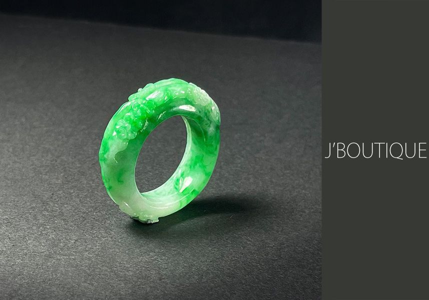 L9-57 美品 白底陽緑 16.5号 ミャンマー産天然 A貨 本翡翠 くりぬき リング : ci-10131 : Mika-Jewelry - 通販  - Yahoo!ショッピング