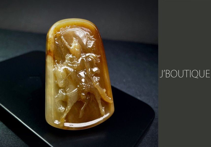 ミャンマー産天然無処理翡翠 関公 吉祥 オーナメント 手石 ペンダント