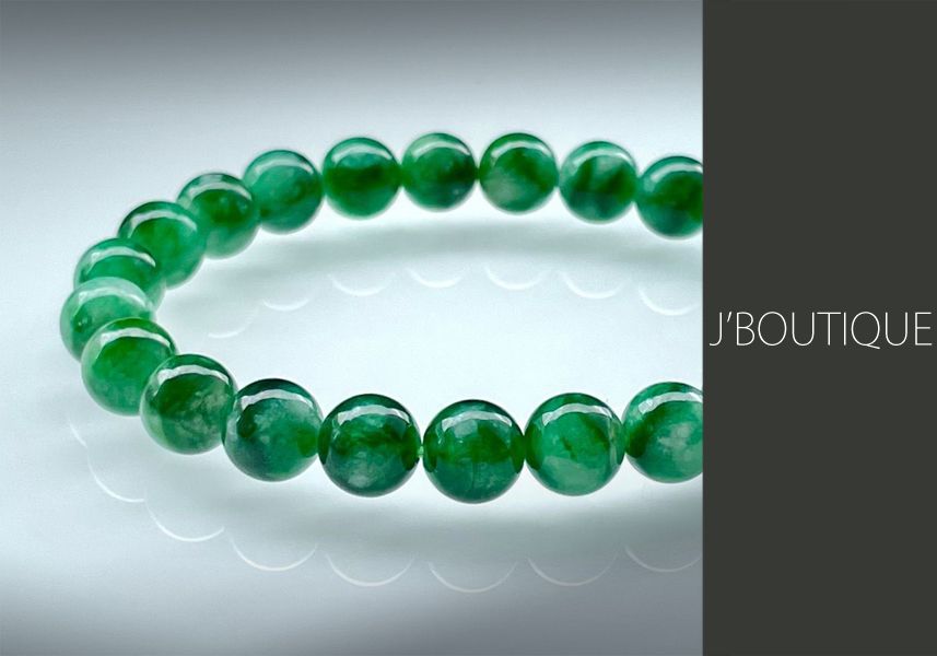 ミャンマー産天然無処理翡翠 ビーズ ブレスレット 艶緑