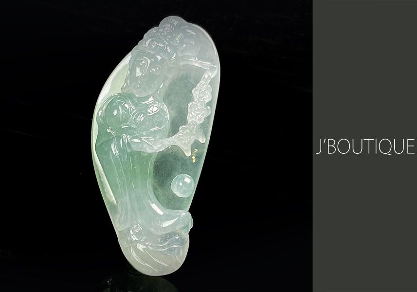 ミャンマー産天然無処理翡翠 梅花 官女 ペンダント 手石 オーナメント